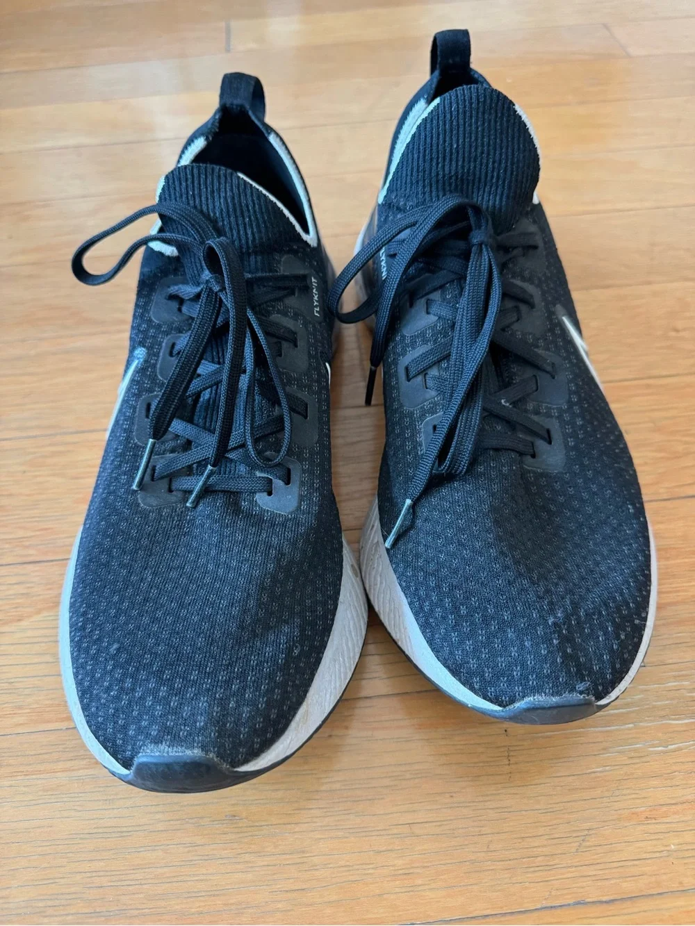 Nike Men's React Flyknit Black and White Running Shoes